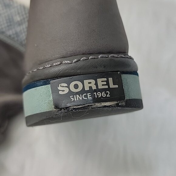 SOREL Blue White Knit Gray Suede Girl's Pull On Mid Calf Winter Boho Boots 2 - Picture 12 of 13